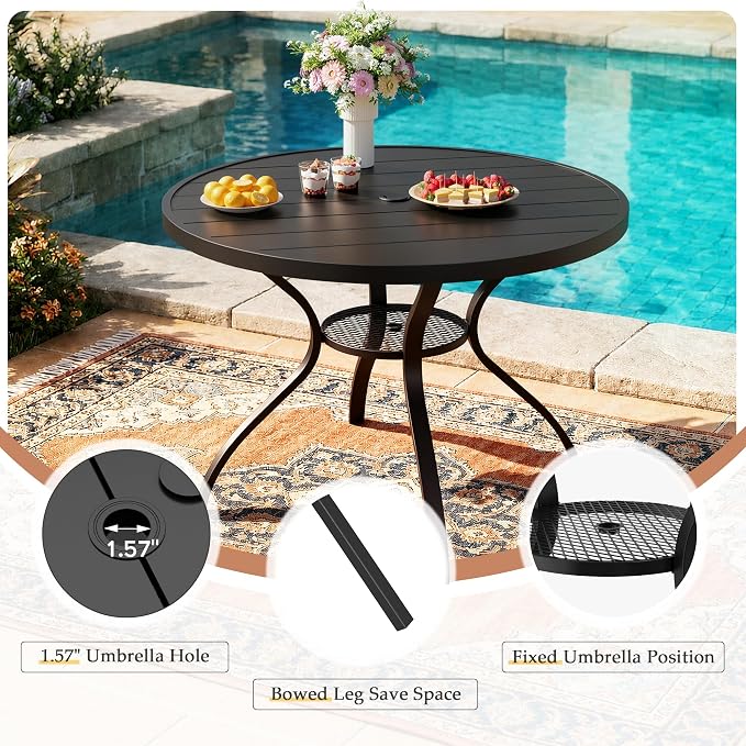 5-Piece Patio Dining Set,4 Person Outdoor Table and Chairs Set, 4 Metal Dining Chairs and Round Outdoor Table with 1.57" Umbrella Hole,Blue