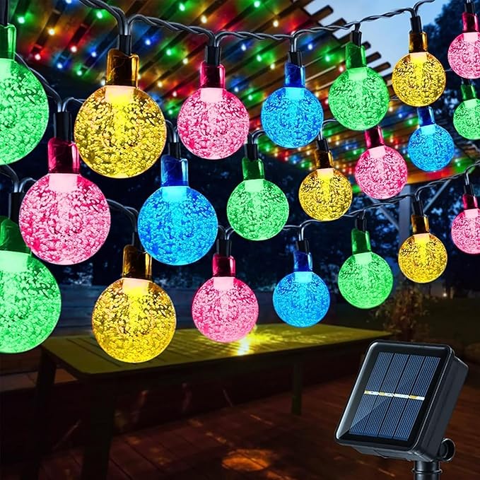 Toodour Solar String Lights Outdoor, 56ft 100 LED Globe String Light with 8 Mode, Waterproof Crystall Ball Lights Solar Patio Lights for Garden, Lawn, Patio, Gazebo, Yard, Outdoor Decor - Multicolor
