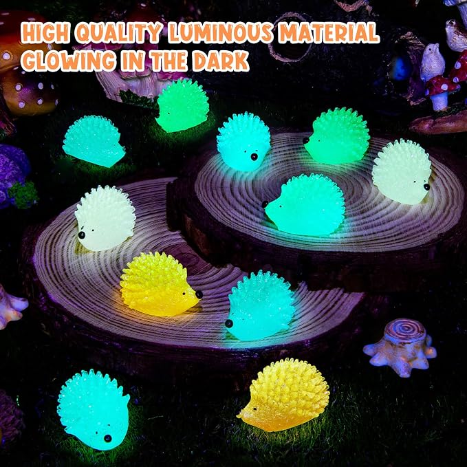 120PCS Luminous Mini Resin Hedgehogs Tiny Resin Hedgehogs for Dollhous | Cute Miniature Hedgehog Figures Glow in The Dark, Micro Landscape DIY Home Outdoor Decor