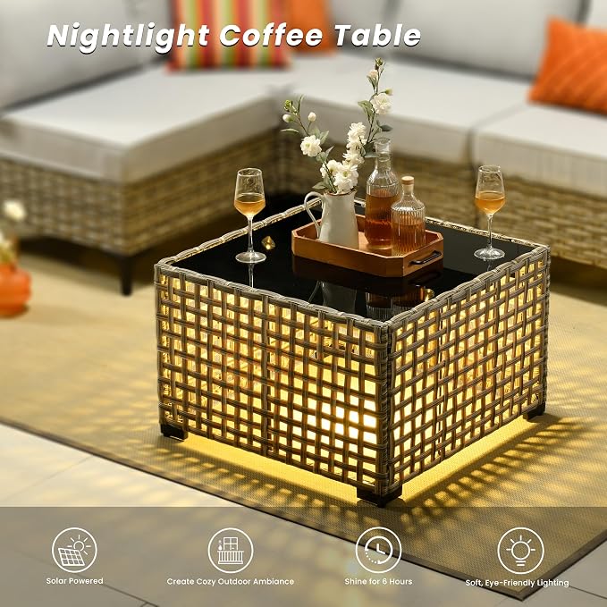 Outdoor Patio Furniture Sets,7 PCS Patio Conversation Set Outside Rattan Sectional Sofa with Coffee Table Fit Backyard Porch Garden Poolside Balcony