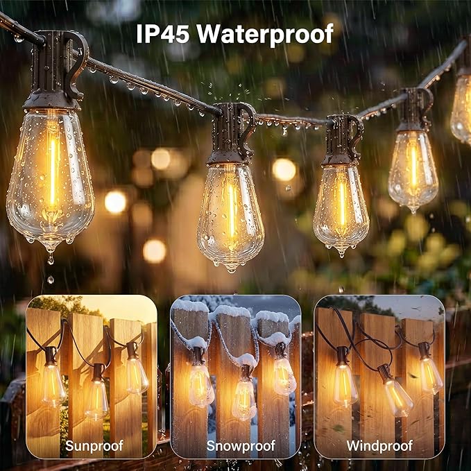 Ollny Outdoor String Lights 205FT, Shatterproof Connectable Patio Lights with 80 ST38 Vintage Edison LED Bulbs, 2200K Warm White Waterproof Outside Lights for for Backyard Porch Balcony Camping Bistro