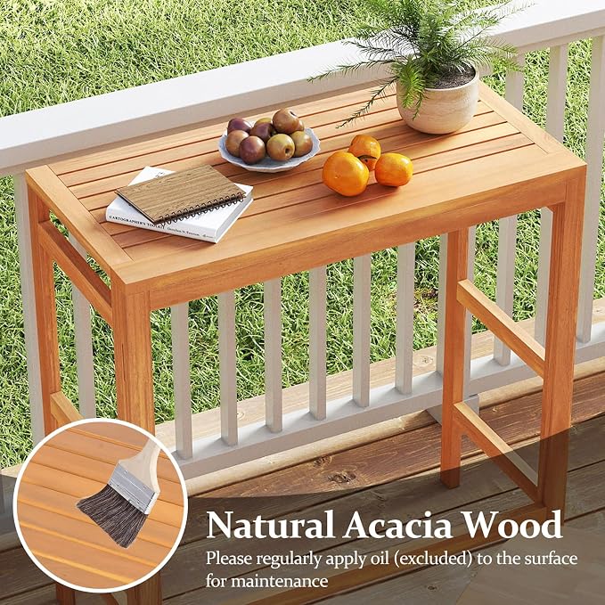 Tangkula Acacia Wood Outdoor Folding Bar Table, Patio Rectangle Counter Height Pub Table with Slatted Tabletop, for Balcony, Backyard Garden and Poolside