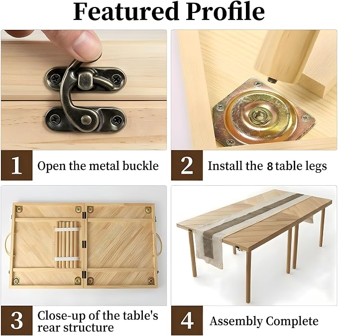 60" x 30" Folding Picnic Table with Table Runner,Upgraded 8-Legs, Extra Stable Boho Low Wood Table, Portable Large Picnic Table for Floor Seating, Adjustable Height for Beach, Wedding, Party