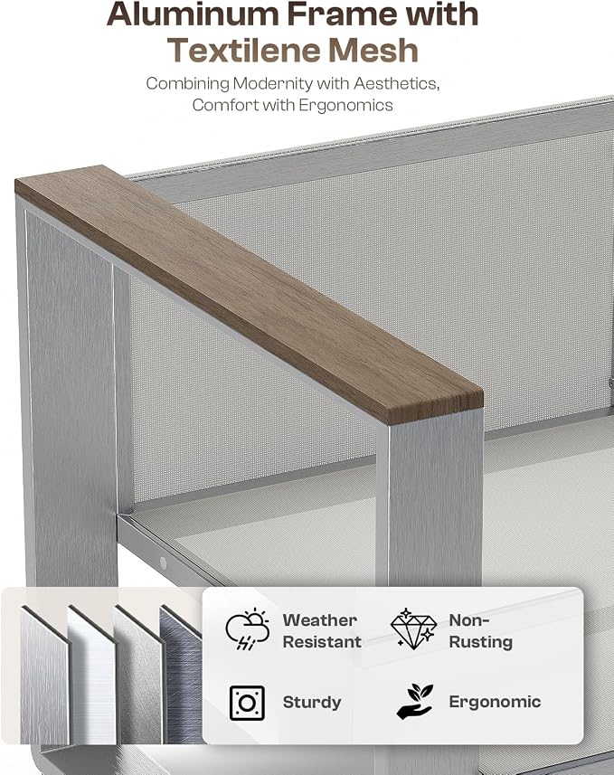Aluminum Outdoor Patio Furniture Set, 7 Seats Outdoor Patio Conversation Sets with Ergonomic Seat and Wide Washable Thick Cushions, Modern Patio Sectional Furniture for Balcony, Porch (Gray)