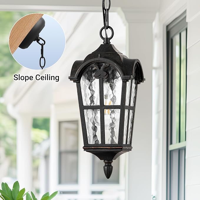 VIANIS Vintage ORB Pendant Light Fixtures with Gold Trim, 1 Pack Porch Lights Outdoor with Adjustable Chain, Outdoor Chandelier for Porch, Aluminum Waterproof Hanging Exterior Lighting for Front Patio
