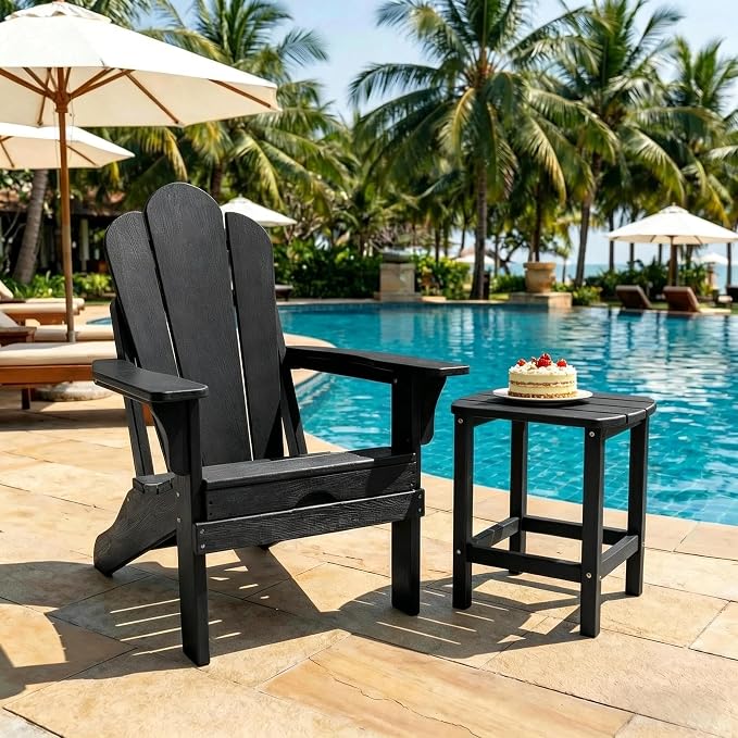 AMILY HDPE Outdoor Side Table, Weather Resistant Patio End Table, Heavy Duty Adirondack Side Table for Garden, Balcony, Poolside, Easy Assembly (Black)