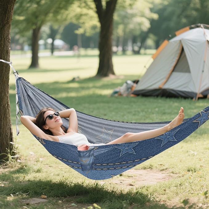 Denim Textile Striped Wallpaper Hammocks Foldable Indoor Hammock for Patio Backyard Lounge Base
