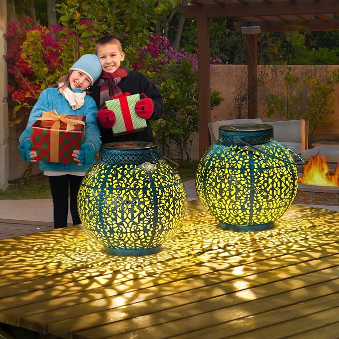 2 Packs Solar Lanterns Outdoor Lights Waterproof Garden Lanterns for Patio,Outside Mothers Day Gifts Mom Wife Grandma Birthday Gifts [Set of 2]