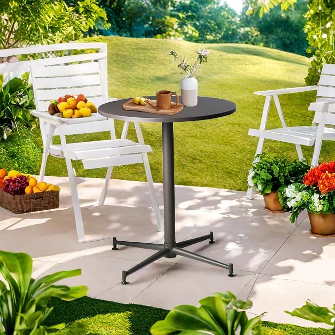 LOKKHAN Premium Steel Patio Bistro Table, Backyard Dining Table, Indoor-Outdoor Garden Cafe Bar Table, Heavy Duty Round Metal Side Table, Brown, Waterproof, (23.62" Diax29.5 H)
