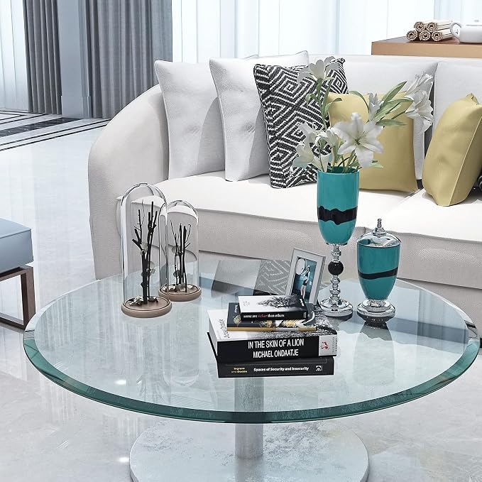 32" Tempered Glass Table Top Round Transparent Table Surface 3/8'' Thick Beveled Edge Multipurpose for Dining, Coffee, Restaurant and End Table (3/8" Thick - Beveled Edge, 32 inch)