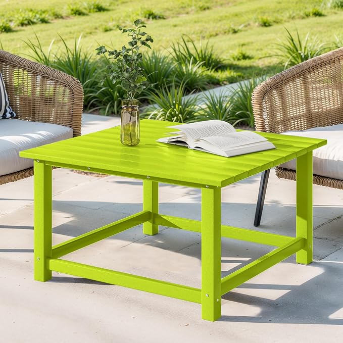 Costaelm Patio Conversation Table, Tatio Accent HDPE Outdoor Weather Resistant, Square Outdoor Porch Balcony Patio Drink Table for Outside, Pool, Backyard, Lime