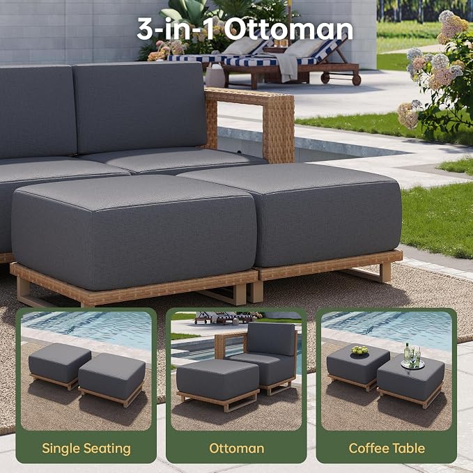 Aoxun Patio Furniture Set, 8 Piece Outdoor Wicker Sectional Sofa Set, All-Weather Rattan with 10'' Ultra-Thick Cushions, Outdoor Conversation Set for Backyard, Poolside and Garden, Yellow/Dark Gray