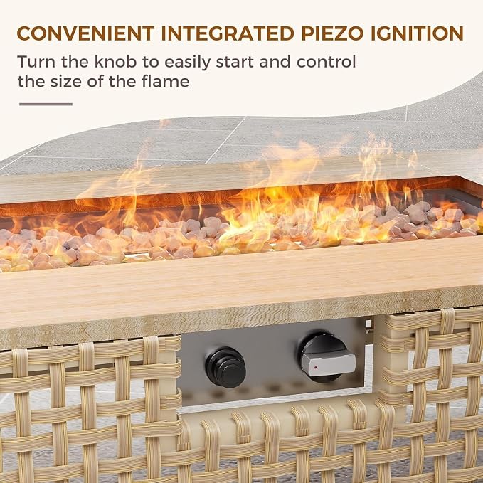 16-Piece Outdoor Patio Furniture Set with 47 Inch Propane Fire Pit Table, 50,000 BTU Rectangle Fire Pit, Storage Box, Water Resistant Thick Cushions, Modular Outdoor Conversation Set for Garden, Porch