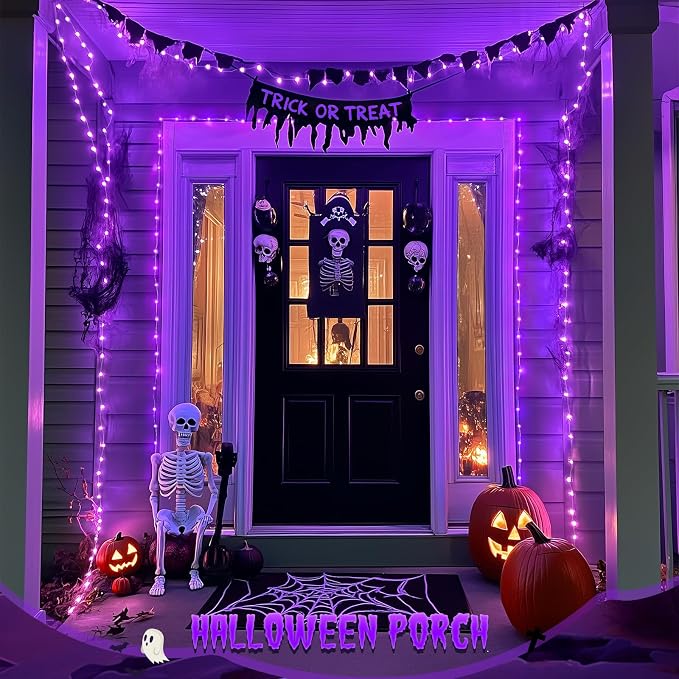 JMEXSUSS 2 Pack Solar Halloween Lights, 33FT 100 LED Purple Fairy Lights | Outdoor Waterproof, 8 Modes Solar String Lights for Outside Tree Party Patio Garden Christmas Halloween Decorations