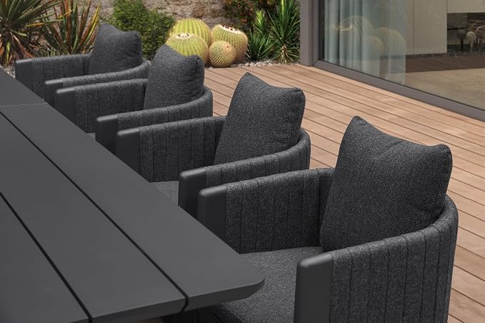 PURPLE LEAF Luxury 11-Piece Outdoor Dining Set for 10 Powder-Coated Aluminum Patio Table and Handwoven Olefin Rope Chairs with Cushions Modern Weather-Resistant Patio Furniture Carbon Slate Color