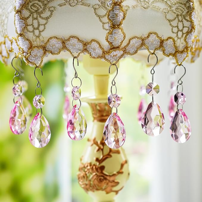 10 Pcs Pink Crystal Bauhinia Suncatcher Prisms Chandelier Window Decor | Pink Crystal Bauhinia Prisms Suncatcher Pendants 3 Inch Chandelier Beads Replacement Hanging for Window Garden Wedding Decor