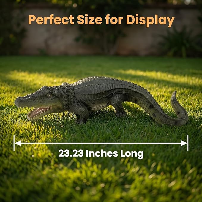 Outdoor Alligator Animal Statue, 23.23 Inch, Green Crocodile | Realistic Crocodile Resin, Garden Statue, For Pond Edge, Lawn, Patio & Backyard