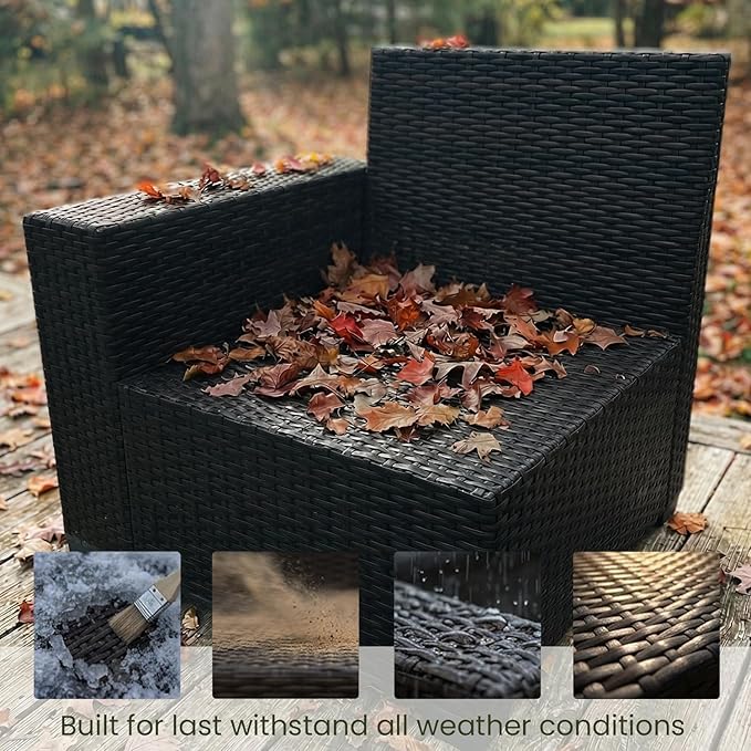 LayinSun 7 Pieces Outdoor Patio Furniture Set with 44" Fire Pit Table Rattan Sectional Sofa Conversation Sets