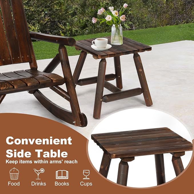 HOMEDIARY Wooden Adirondack Log Side Table, Cedar Wood Outdoor Square End Table w/Slatted Tabletop, Oversize 19.5” Indoor Outdoor Patio Side Coffee Table for Garden Patio Backyard Porch, Carbonized