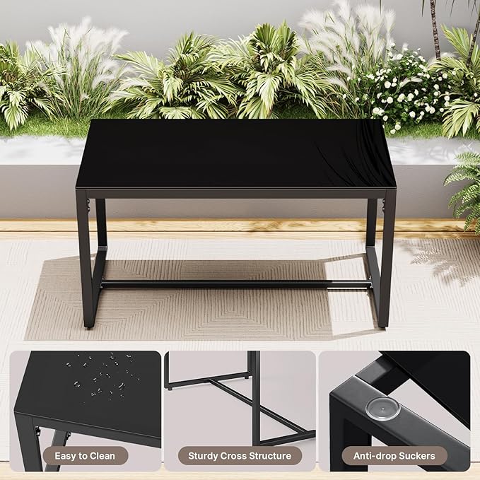 Gizoon 8 Piece Outdoor Black Wicker Patio Furniture, Outdoor Patio Furniture Set with Glass Coffee Table, Modern Rattan Chairs Conversation Set, for Porch, Garden, Lawn, Black Cushion
