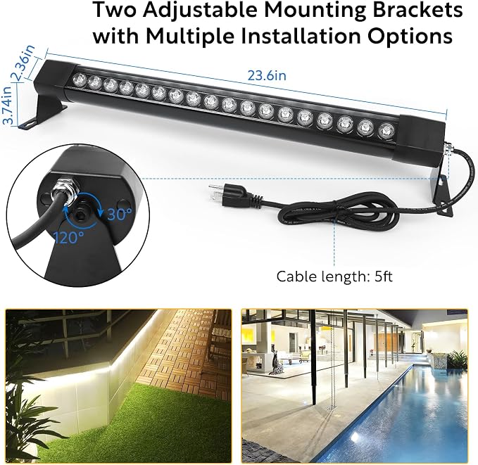 HNRLOY Outdoor Wall Washer Lights 2 Pack,36W 5000K Daylight White Wall Washer Lighting,2FT 120V LED Linear Wall Wash Light Bar for Garden,Backyards,Building,Courtyards Lighting