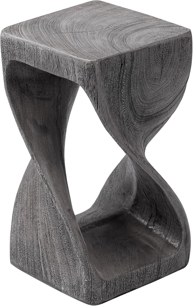 COSIEST Concrete Outdoor Side Table, Square Twisted Patio End Table with Waterproof Faux Wood Grain, Weather-Resistant & Durable Accent Stool for Garden, Porch, Deck, Balcony & Beach