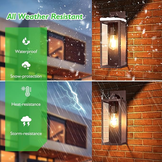 BesLowe 15” Large Outdoor Wall Light Fixture, Exterior Porch Sconce, Brown | Waterproof, Rust-Resistant, Durable Metal with Clear Glass, Standard E26 Socket, Easy to Install