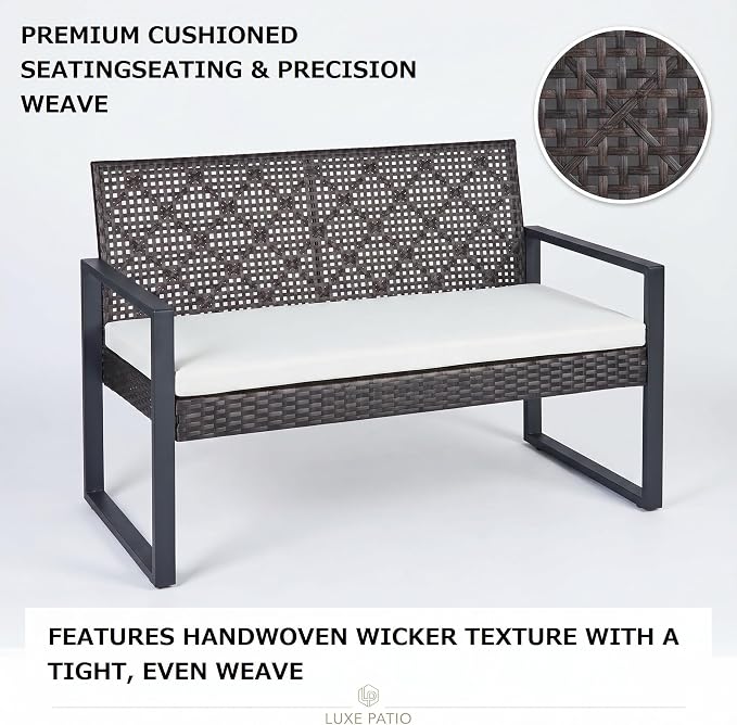 4 Pieces Patio Furniture Set Outdoor Furniture Set with Table, Wicker Patio Conversation Sets with Soft Cushion with 1 Spacious Souble Chair and 2 Single Chairs for Home, Garden, Lawn (Brown)