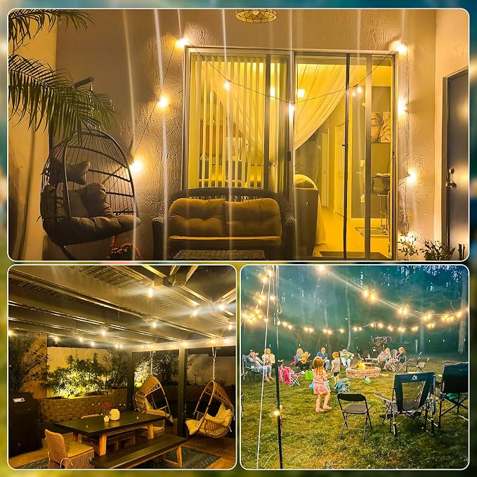 Aialun 96FT(48FTx2) LED Outdoor String Lights Outside Patio Yard Lighting Waterproof Hanging Warm Glow 2200K Shatterproof Edison Bulbs Exterior,Heavy-Duty Strand Decorative Café Porch Bistro Garden
