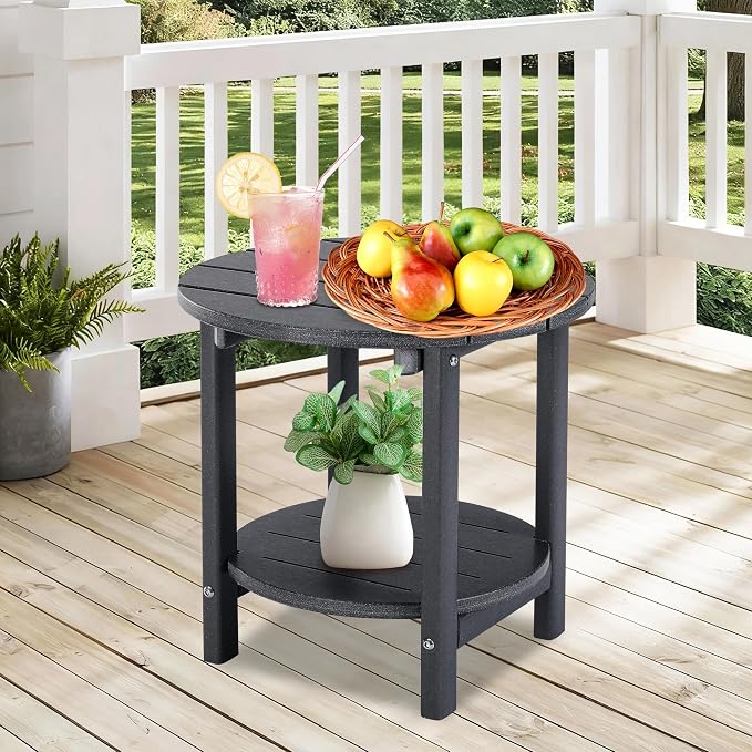 LZRS Adirondack Side Table Double End Table, Outdoor Coffee Tables for Patio, Backyard,Pool, Indoor Companion, Easy Maintenance & Weather Resistant(Grey)