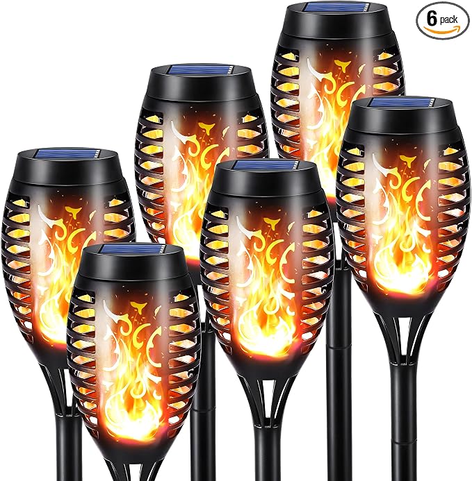 Toodour Solar Torch Flame Lights, 6 Pack Solar Lights Outdoor with Flickering Flame, Waterproof Patio Light Landscape Decoration Lighting for Garden, Lawn, Yard, Outdoor Decorations