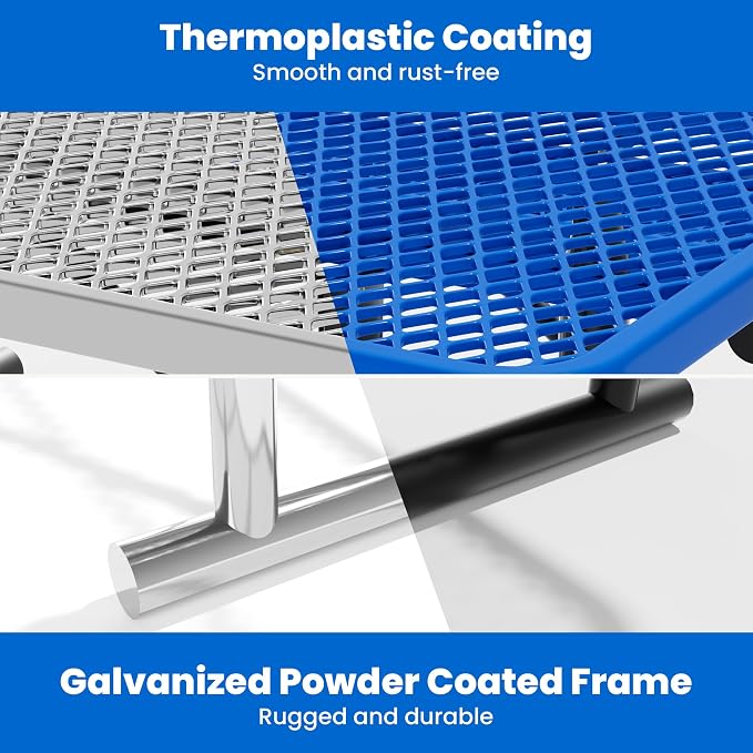 4FT Metal Picnic Tables for Outdoors, Commercial Rectangular Picnic Table for Outside, Park, Campfield, Patio, Garden, Yard, Thermoplastic Coating, Surface Mounted, Blue