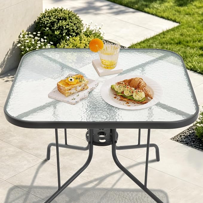 Patio Dining Table for 4 with Umbrella Hole, Outdoor 5 Piece Dining Set 36" x 36", Grey, for Garden Backyard Poolside Front Proch Outside