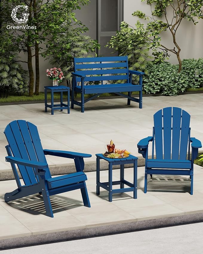 GREENVINES Adirondack-Outdoor-Side-Table | Set of 2 | Single-Tier | 14 x 13 Inches | HDPE Plastic | All Weather | Blue | Outside End Tables | for Patio Porch Backyard Indoor