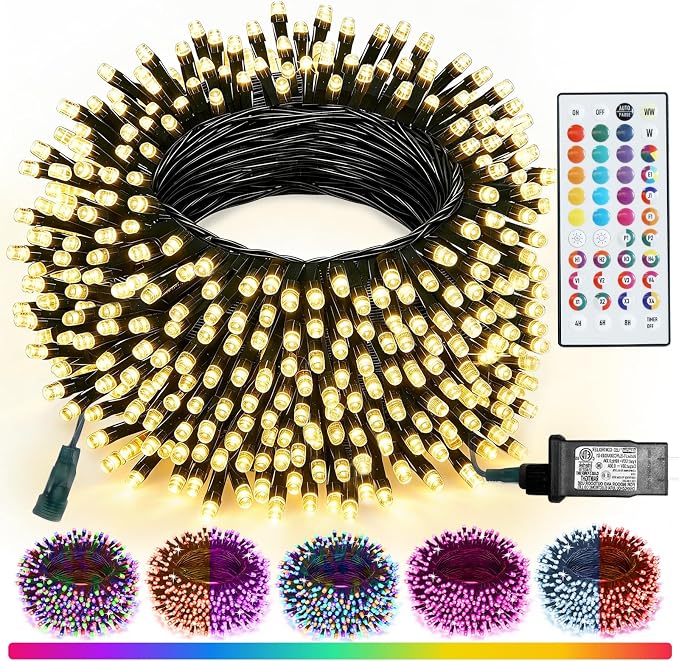 Pooqla 200 LED Color Changing Christmas String Lights with Remote, 66 ft | Green Wire 35 Colors Halloween Lights Plug in with Timer, Connectable RGB String Lights Indoor Bedroom Party Christmas Decor