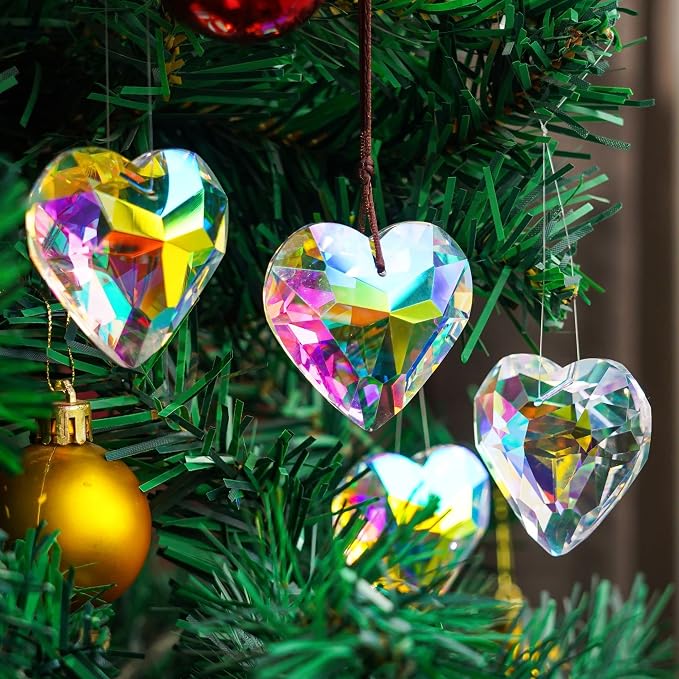 6pcs 50mm Crystal Heart Prism Suncatcher Window Sun Catchers Crystals | Hanging Decorations Rainbow Maker Pendant Glass Ornaments For Christmas Tree Valentine’s Day Birthday Gift For Women Mom