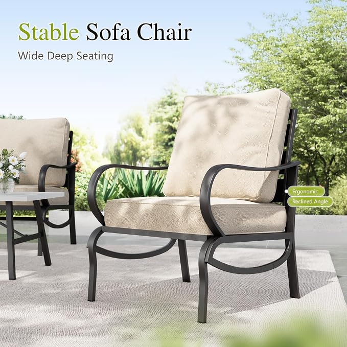 Sophia & William Patio Furniture Sets for 7 Outdoor Conversation Set 7 Pcs with 2 x Swivel Chairs, 2 x Armrest Sofa Chairs, 1 x 3-Seat Sofa, 2 x Ottomans for Coffee Garden Backyard Poolside Beige