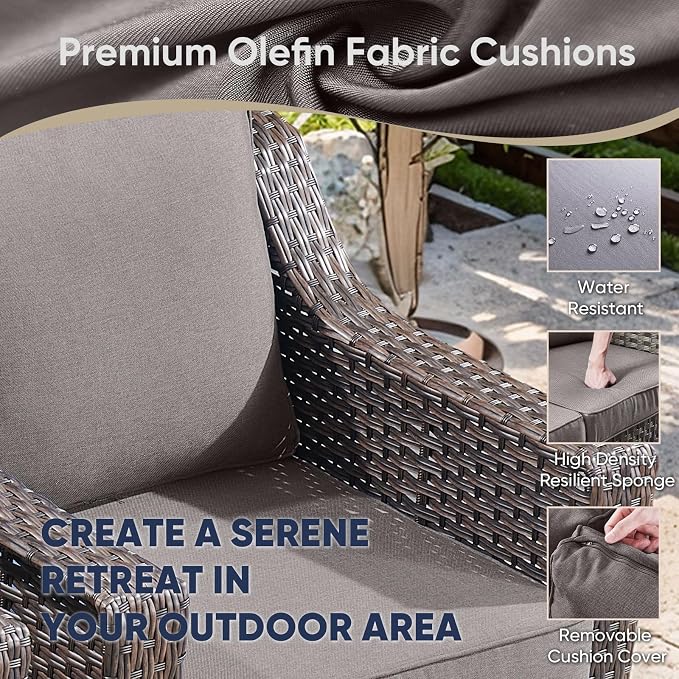 Outdoor Wicker Chair Set of 2-Outdoor Patio Chairs with Deep Seating Patio Dining Chairs for Deck Balcony Poolside Backyard-Brown/Grey