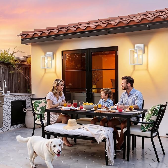 Outdoor Wall Light Fixture, White Porch Lights, 2 Pack | Waterproof, Anti-Rust, E26 Socket, Exterior Wall Mount Lamps, Front Door Lighting, Outside Patio Sconce Lantern, Garage