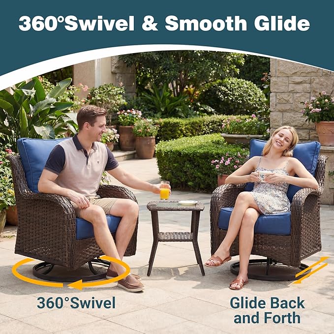 Luxury Patio Conversation Set, 12-Piece Ergonomic High Back Wicker Sofa&Swivel Chair Set with 6-Inch Deep Seating Cushions, Large Patio Furniture Set for Garden, Deck & Balcony, Navy Blue
