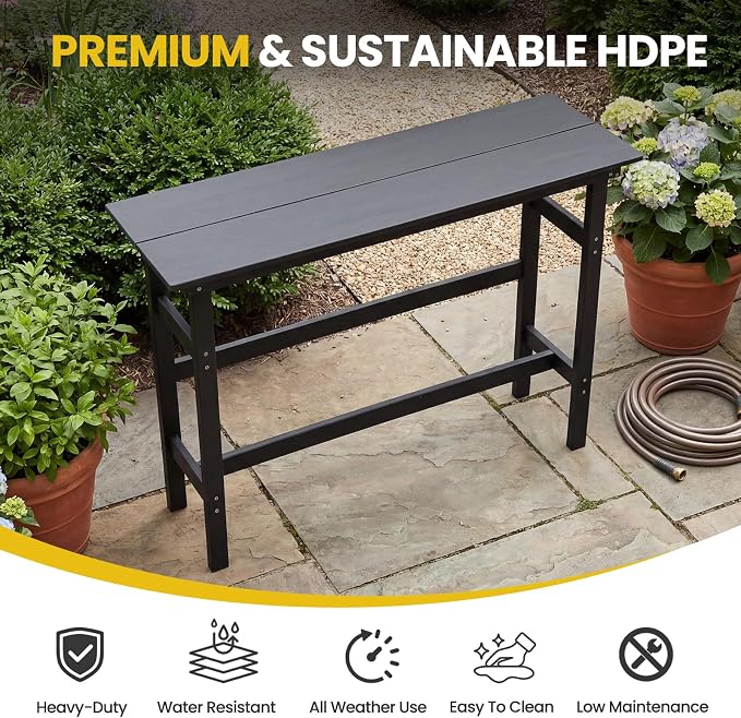 41.25" Outdoor Bar Table, Heavy Duty HDPE Console Table, Weather-Resistant Outdoor Console Table, Modern Bar Height Pub Table for Poolside/Garden/Backyard/Deck/Patio Furniture, Black