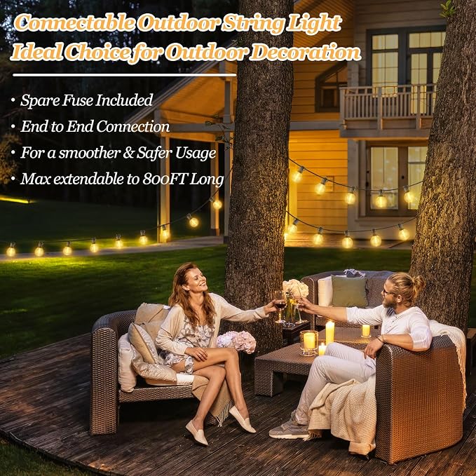 100ft Outdoor G50 LED Globe String Lights Dimmable Waterproof Shatterproof Light Strings with 52 Bulbs Connectable Commercial Hanging Lights for Christmas Patio House Backyard Balcony Party | Shatterproof Light Strings Connectable Commercial Dimmable H...