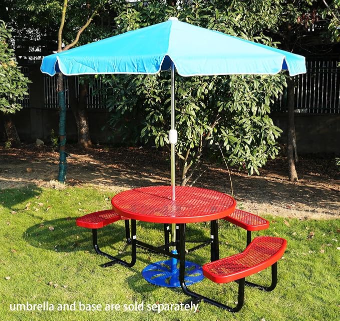 ADA Outdoor Picnic Table, Expanded Metal, Wheelchair Accessible (Red, 46 Round)