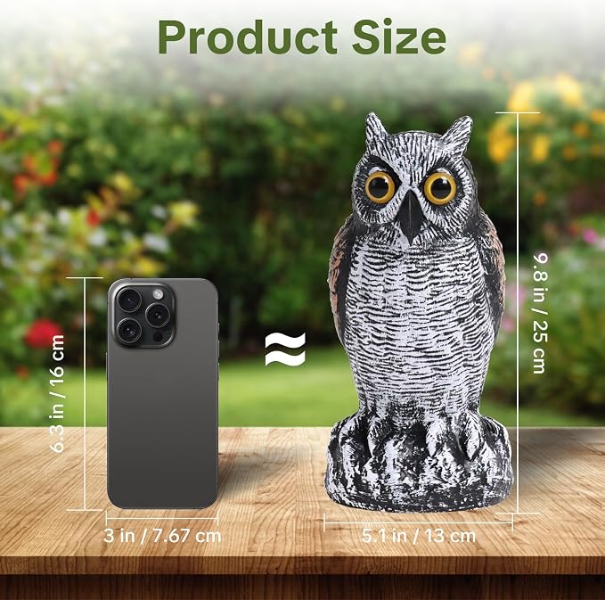 OFFO Fake Owl, Owl Statue for Garden and Yard Decoration, Weatherproof Plastic Outdoor Owl Decor for Porch Pool Patio Yard, 10-Inch Height, Short Ear Owl