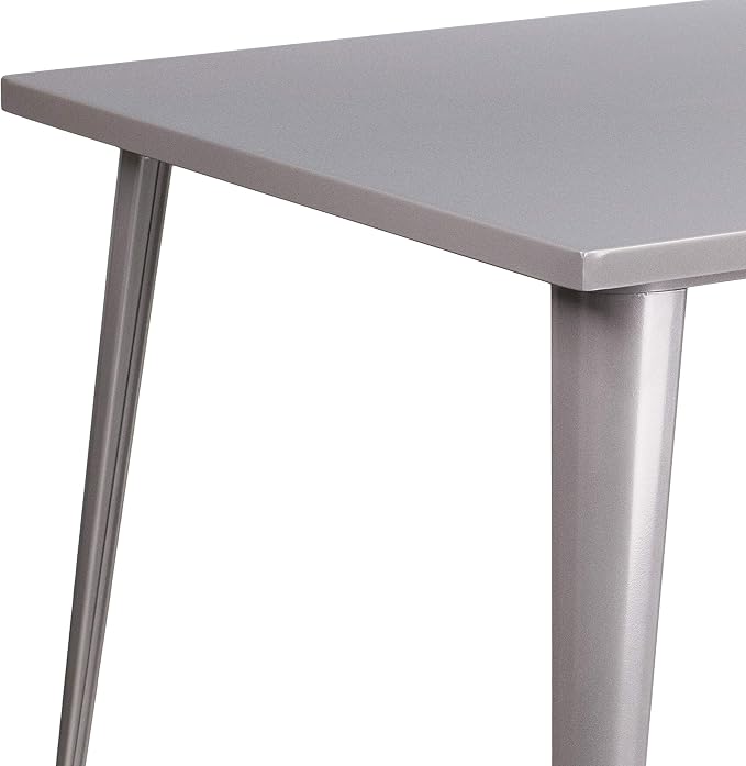 EMMA + OLIVER Commercial Grade 35.5" Square Silver Metal Indoor-Outdoor Table