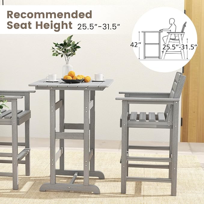 Tangkula 30" x 30" Square Bar Table, Patio HDPE Bar Height Dining Table w/Slatted Tabletop, Outdoor All-Weather High-Top Bistro Table for Poolside, Backyard, Balcony