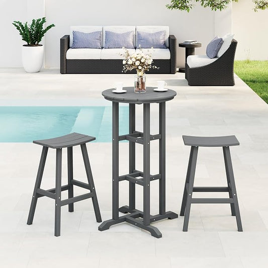 Costaelm Outdoor Bar Table, 42" Counter Height Round Patio Cocktail Bar Table, Patio Bar Table 3-Pieces Set Bistro Dining Table Pub Table for Deck, Backyard, Garden, Gray