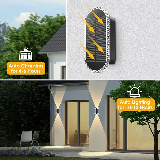 Solar Fence Lights Outdoor - 3000/4000/6000K 3 Modes, IP65 Waterproof Fence Lights Solar Powered, Up & Down Lighting Solar Wall Lights Outdoor for Backyard/Garden/Patio/Garage and Wall decor (8 pack)