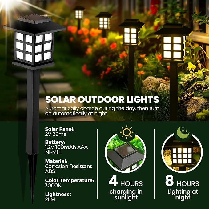 GIGALUMI Solar Lights Outdoor Waterproof 8 Pack, LED Garden Decor | Warm White LED Solar Garden Lights Outdoor Decor, 8 Hours of Landscape Lighting for Garden
