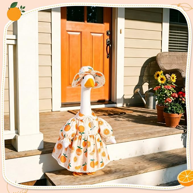FuWeave Fall Porch Goose Outfit for Lawn Decor | Fits 23"/17" Lawn Plastic/Cement Statue Goose Costume Dress for Front Outdoor Courtyard Garden Patio Yard Decoration